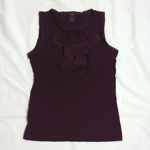 LOFT Ruffle Neck sleeveless Blouse, Color Maroon Size M - Picture 1 of 13